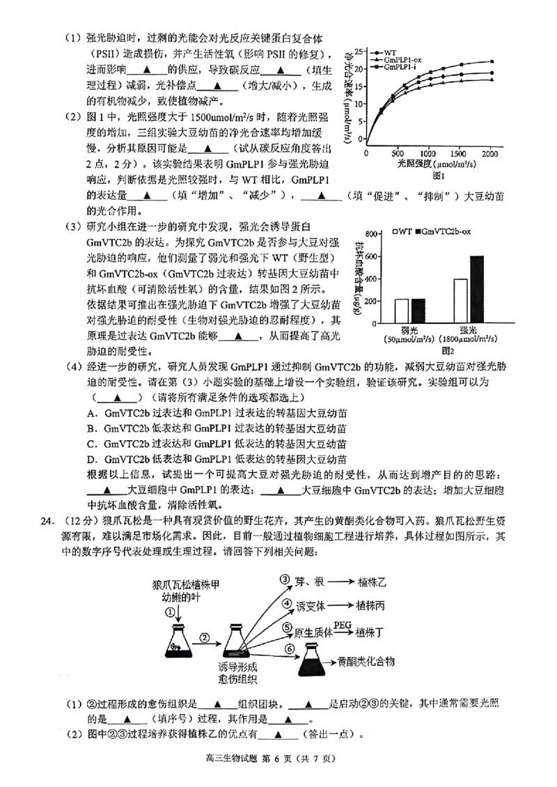 2025届浙江省&ldquo;江浙皖县中&rdquo;共同体高三10月联考-生物试题+答案_2024-2025高三（6-6月题库）_2024年10月试卷_1007江浙皖高中（县中）发展共同体2024-2025学年高三上学期10月联考