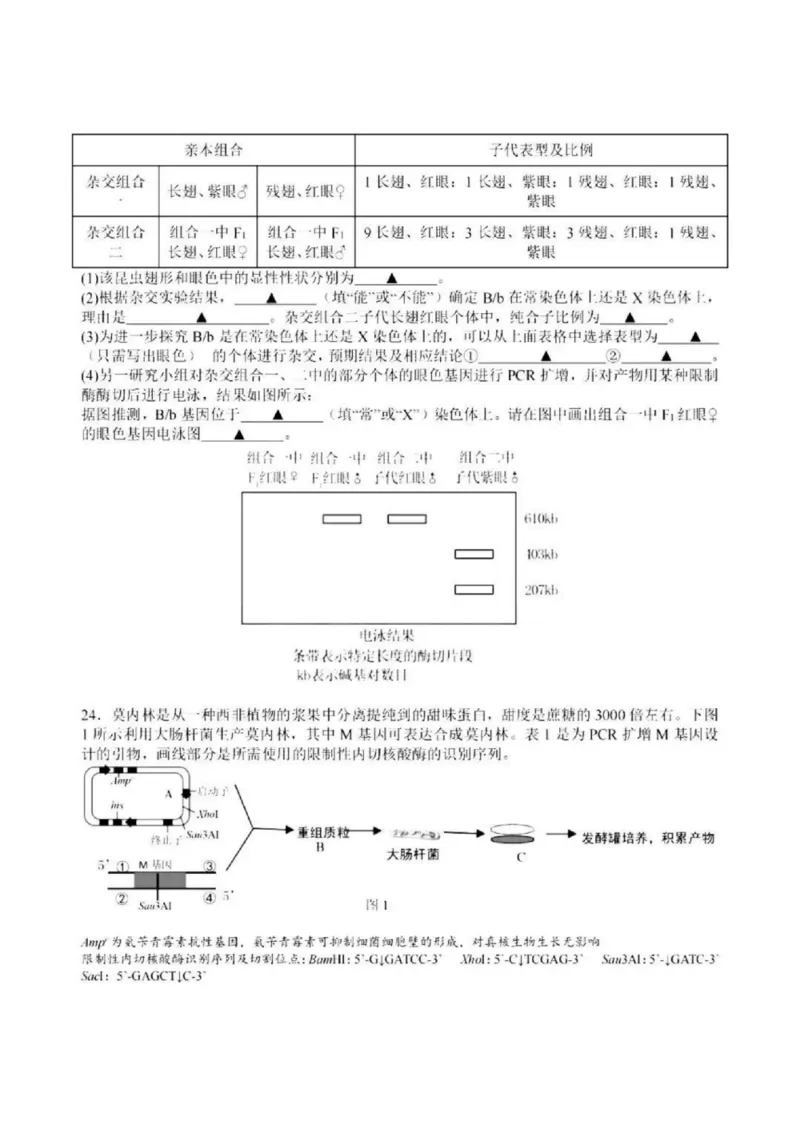 浙江省（杭州二中、绍兴一中、温州中学、金华一中、衢州二中）五校联考2024届高考模拟考试生物试卷+答案_2024年5月_01按日期_28号_2024届浙江省五校联盟高三下学期5月模拟预测