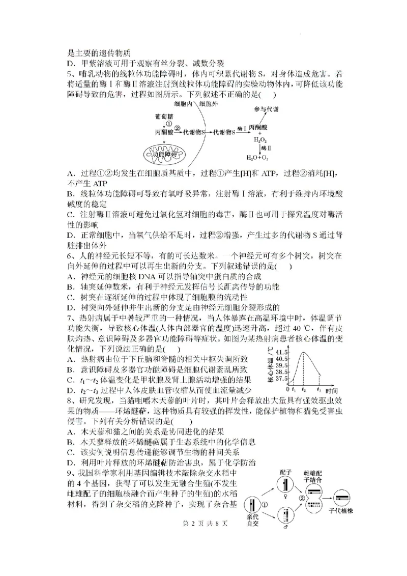 2025届广东省深圳外国语学校（集团）龙华高中部高三第一次月考生物试卷_2024-2025高三（6-6月题库）_2024年08月试卷
