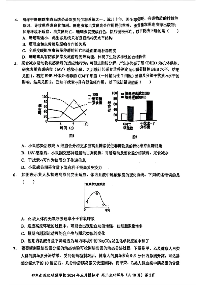 湖北省鄂东南省级示范联盟学校2024年高三5月第一次联考(一模）生物试题_2024年5月_01按日期_11号_2024届湖北省鄂东南省级示范联盟学校高三下学期5月第一次联考(一模