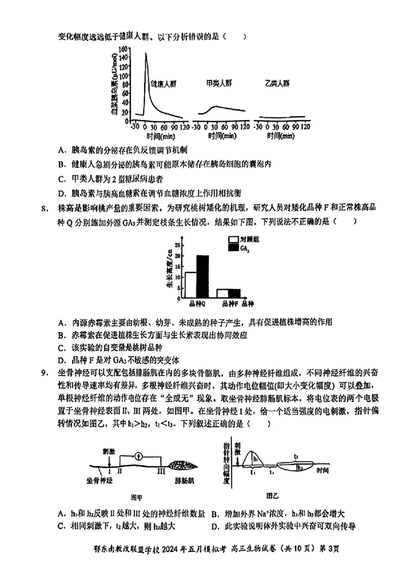 湖北省鄂东南省级示范联盟学校2024年高三5月第一次联考(一模）生物试题_2024年5月_01按日期_11号_2024届湖北省鄂东南省级示范联盟学校高三下学期5月第一次联考(一模