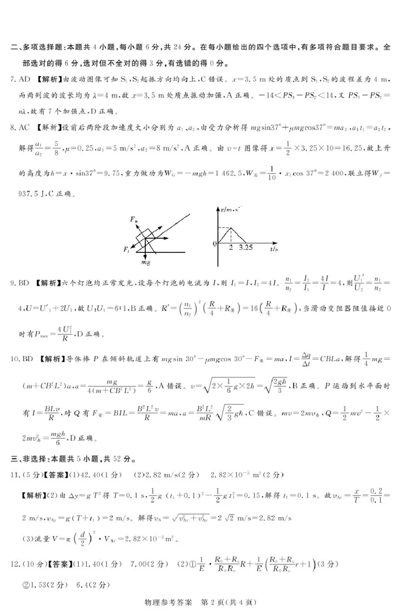 25.4湘豫联考高三物理参考答案_2024-2026高三（6-6月题库）_2025年04月试卷_0403湘豫名校联考2024-2025学年高三下学期第二次模拟考试_2025届湘豫名校联考高三下学期第二次模拟考试物理试卷