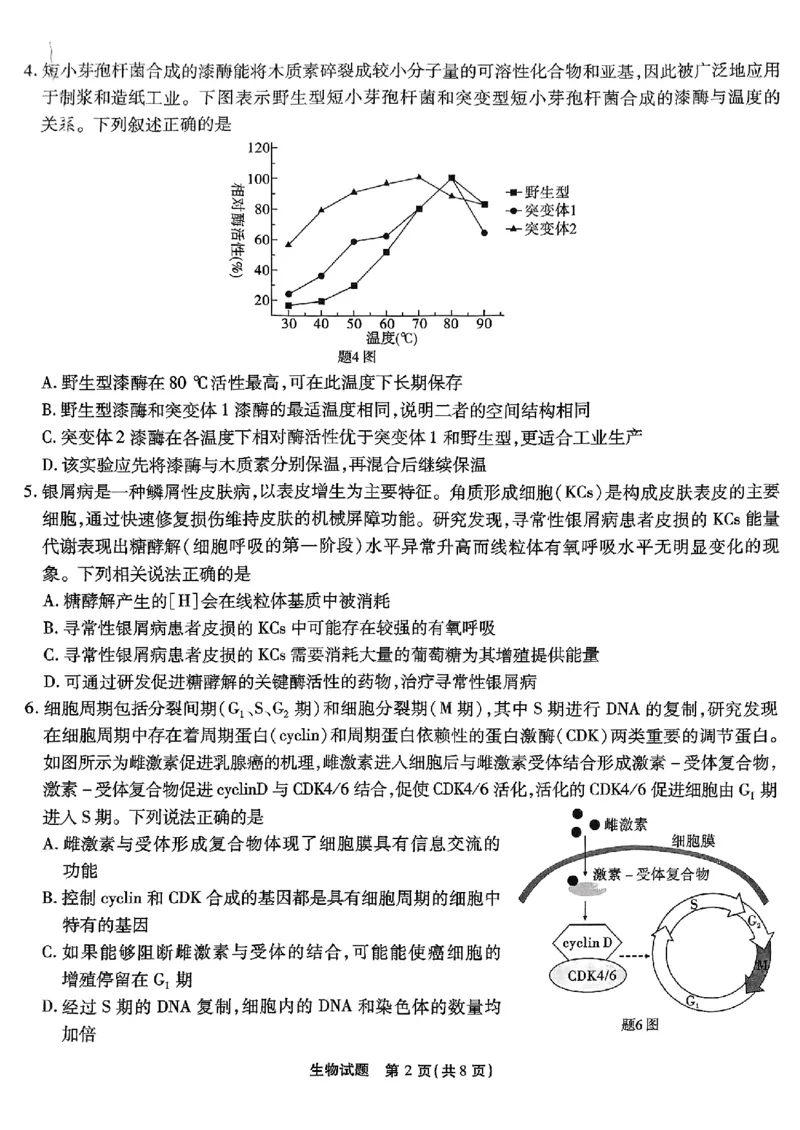 南开第二次联考生物试卷_2024-2025高三（6-6月题库）_2024年10月试卷_1011重庆市高（南开中学）2025届高三第二次质量检测_重庆市高（南开中学）2025届高三第二次质量检测生物