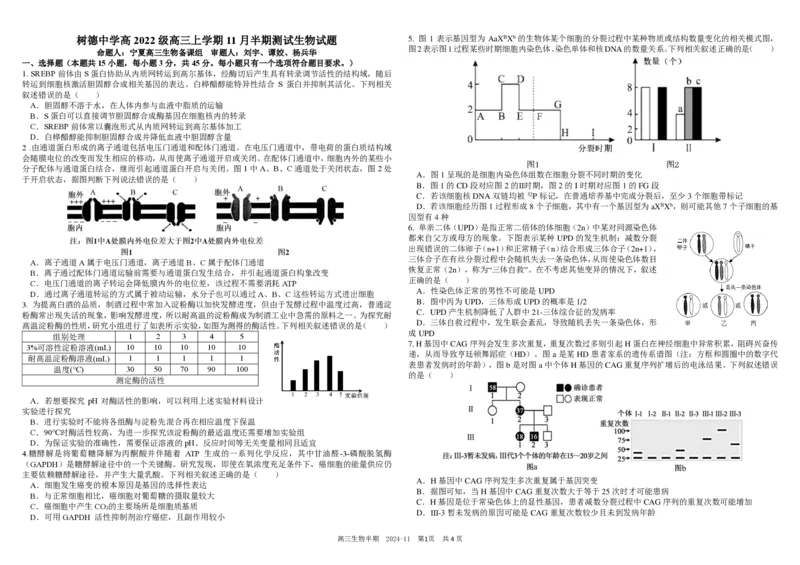 四川省成都市树德中学2024-2025学年高三上学期期中考试生物试题扫描版含答案_2024-2025高三（6-6月题库）_2024年11月试卷
