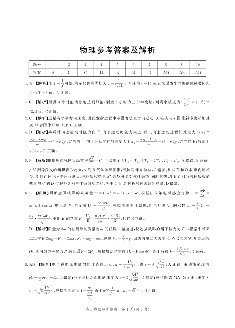 答案_2024年4月_01按日期_6号_2024届河北省高三大数据应用调研联合测评（Ⅵ）_河北省2024届高三大数据应用调研联合测评（Ⅵ）物理试题