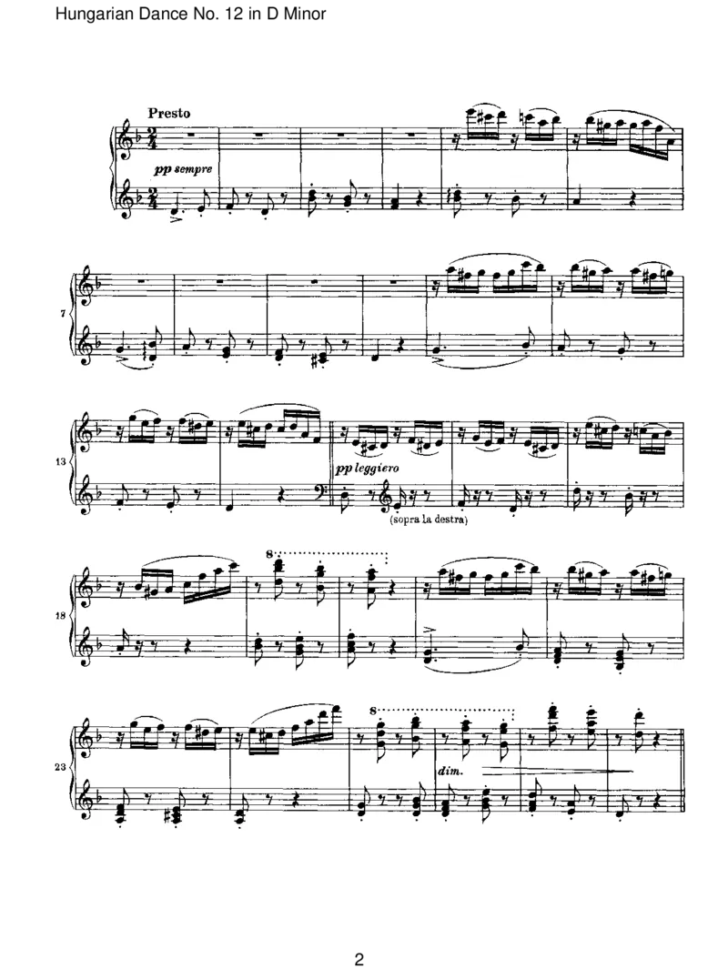 HungarianDanceNo.12inDMinor_一万首著名钢琴曲谱哈农贝多芬合集视频教学电子版高清无水印可打印_1古典钢琴知名音乐家谱_勃拉姆斯钢琴谱全集_VI.PianoWorksforFourHands