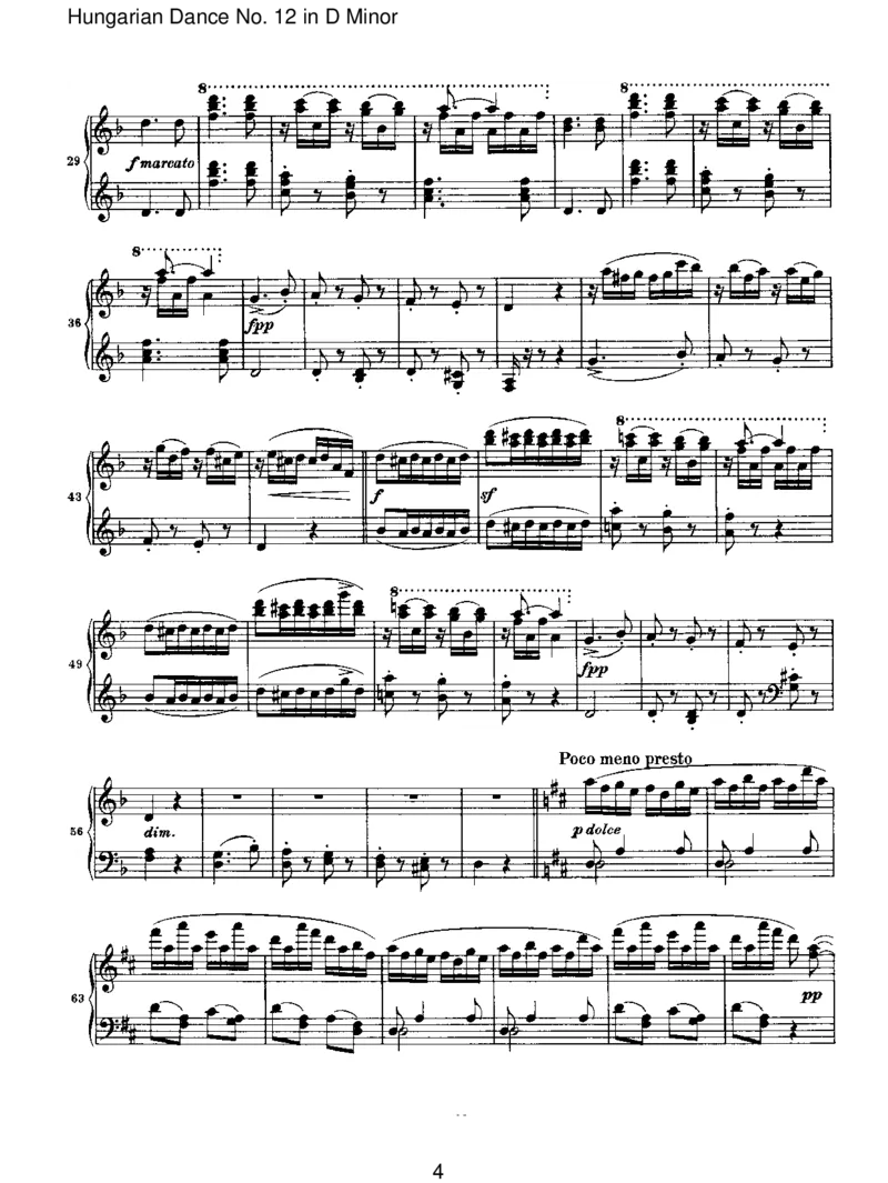 HungarianDanceNo.12inDMinor_一万首著名钢琴曲谱哈农贝多芬合集视频教学电子版高清无水印可打印_1古典钢琴知名音乐家谱_勃拉姆斯钢琴谱全集_VI.PianoWorksforFourHands