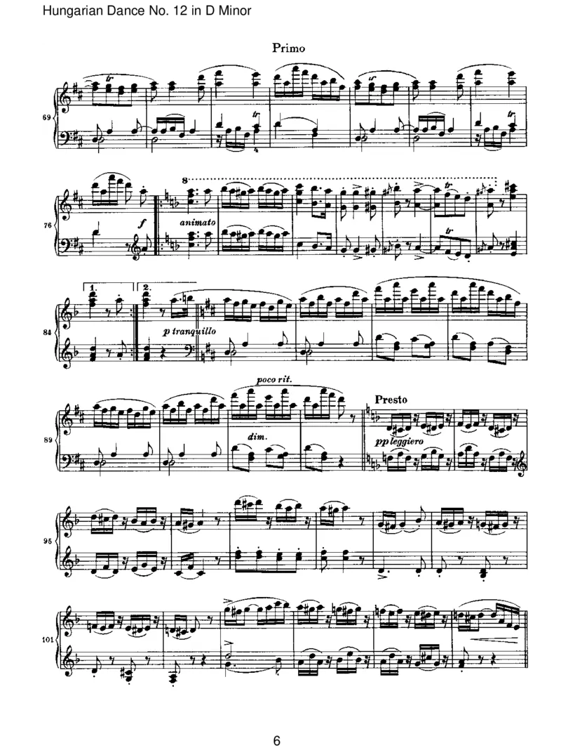 HungarianDanceNo.12inDMinor_一万首著名钢琴曲谱哈农贝多芬合集视频教学电子版高清无水印可打印_1古典钢琴知名音乐家谱_勃拉姆斯钢琴谱全集_VI.PianoWorksforFourHands