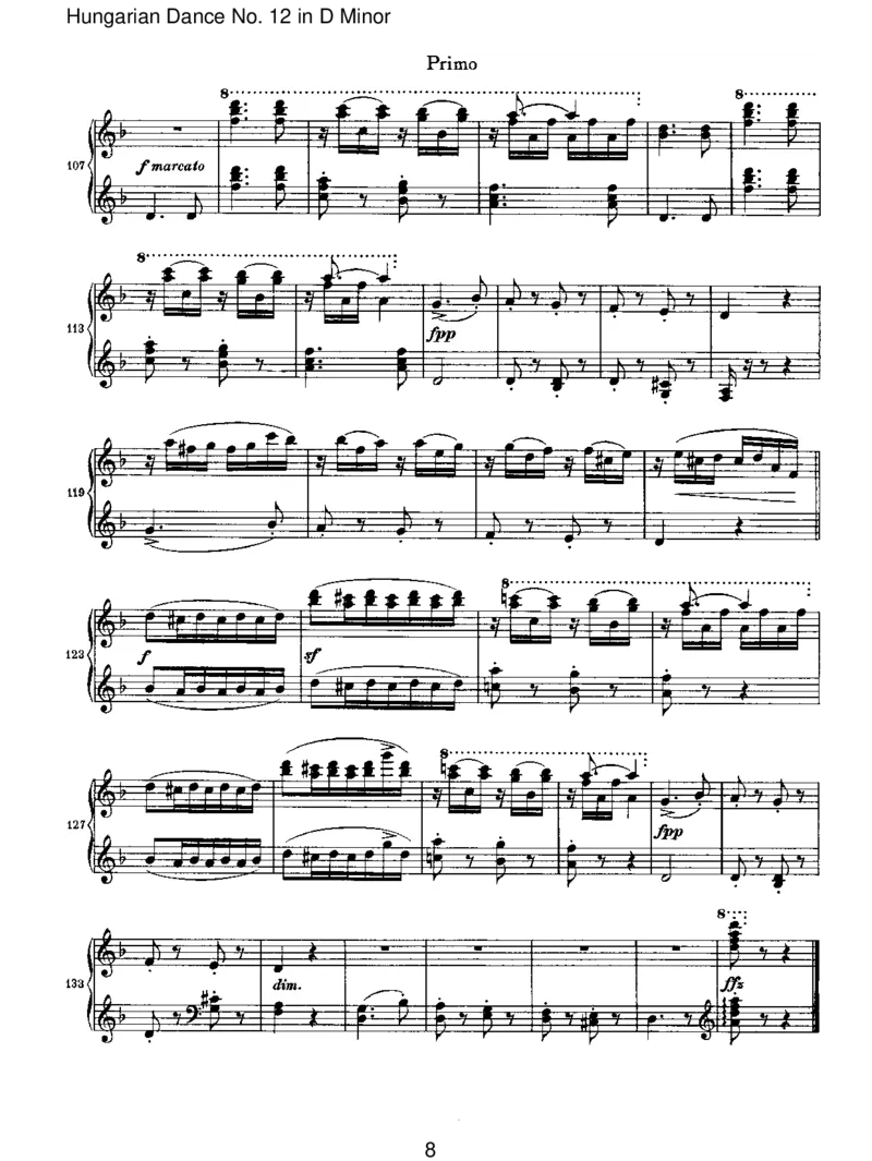 HungarianDanceNo.12inDMinor_一万首著名钢琴曲谱哈农贝多芬合集视频教学电子版高清无水印可打印_1古典钢琴知名音乐家谱_勃拉姆斯钢琴谱全集_VI.PianoWorksforFourHands