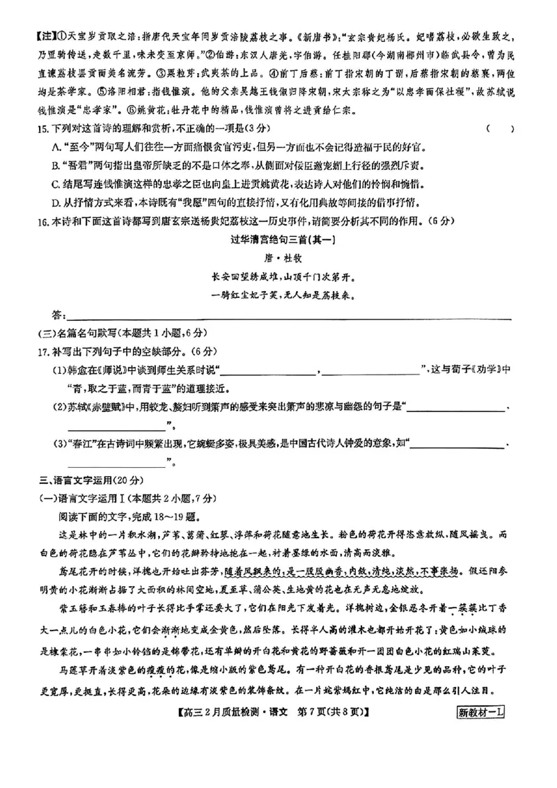 语文_2024年2月_01每日更新_28号_2024届九师联盟高三下学期2月质量检测_九师联盟2024届高三下学期2月质量检测语文