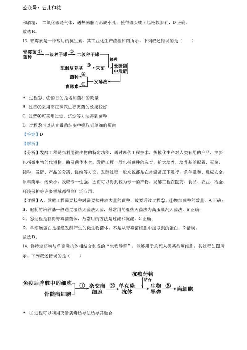 安徽省黄山市2023-2024学年高二下学期7月期末考试生物Word版含解析_2024-2025高二（7-7月题库）_2024年07月试卷_0722安徽省黄山市2023-2024学年高二下学期7月期末考试
