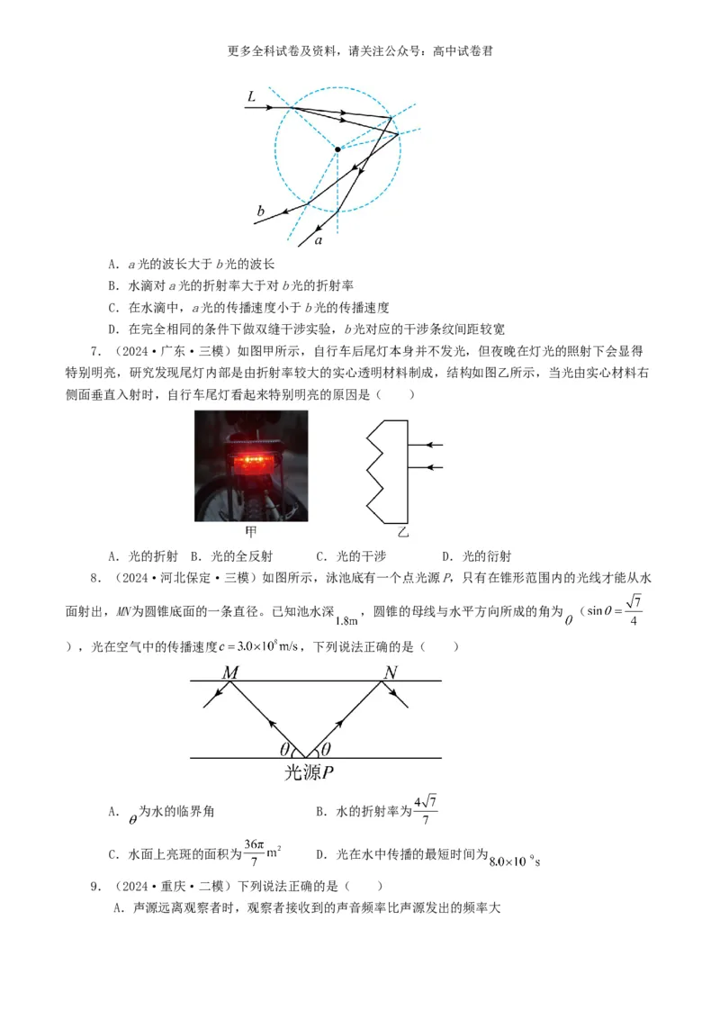 专题14光学好题汇编2024年高考真题和模拟题物理分类汇编（原卷版）_2024-2025高三（6-6月题库）_2024年07月试卷_2407172024年高考物理真题和模拟题分类汇编（全国通用）_专题14光学