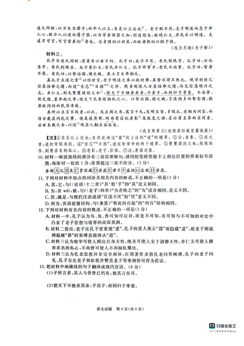 河南省驻马店市青桐鸣大联考2025-2026学年高二上学期1月月考语文试题含答案_2024-2025高二（7-7月题库）_2026年1月高二_260108河南省青桐鸣2025-2026学年高二上学期1月月考