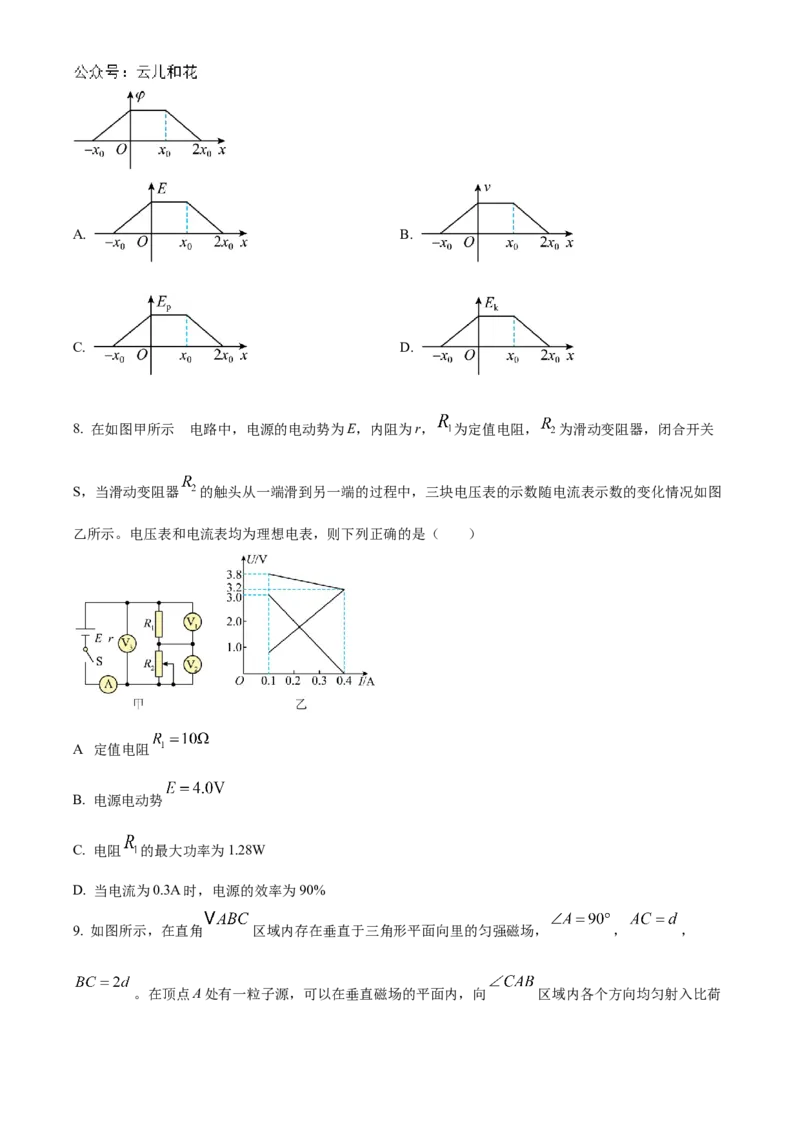 湖北省腾云联盟2024-2025学年高二上学期12月联考物理试卷Word版无答案_2024-2025高二（7-7月题库）_2025年01月试卷_0103湖北省腾云联盟2024-2025学年高二上学期12月联考