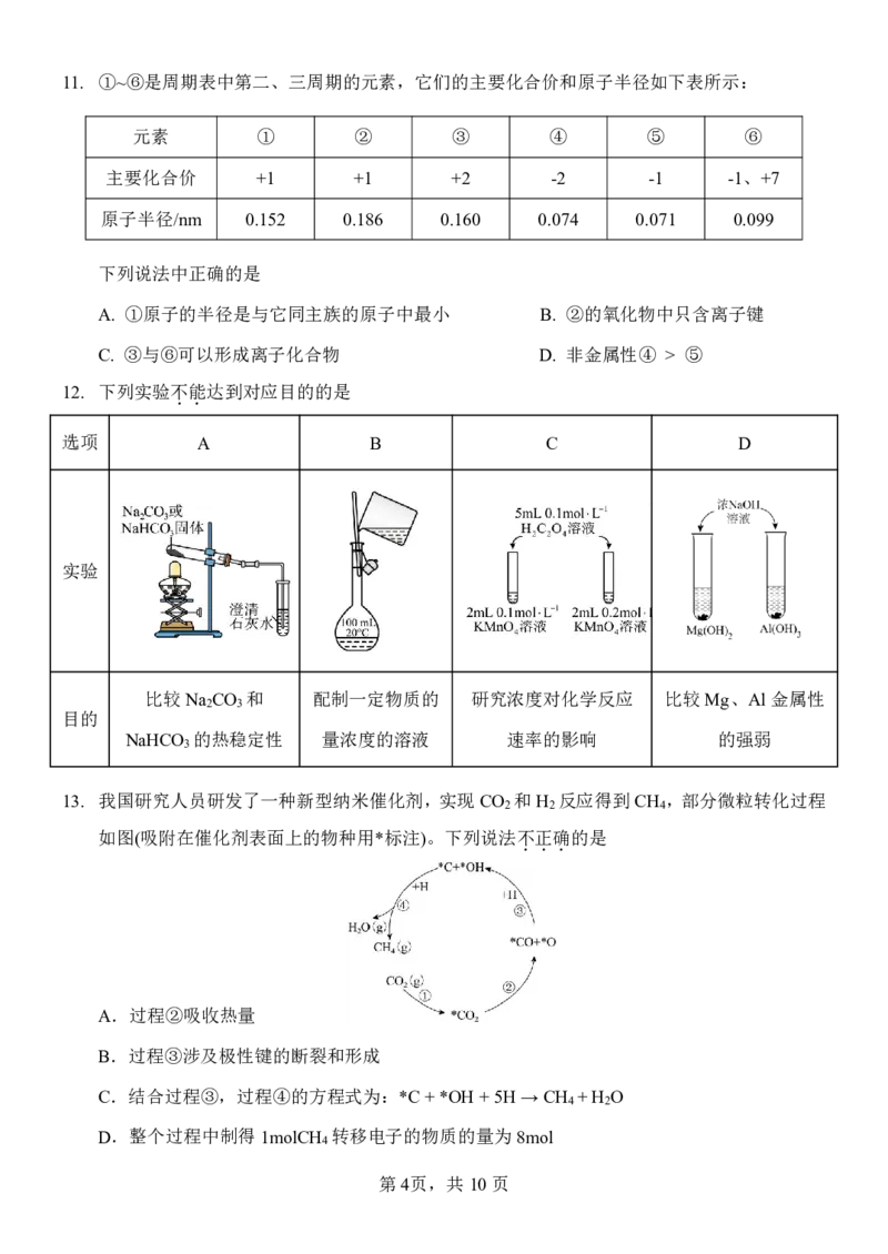 化学-北京首师大附中2025届高三10月月考_2024-2025高三（6-6月题库）_2024年10月试卷_1021北京首师大附中2025届高三10月月考