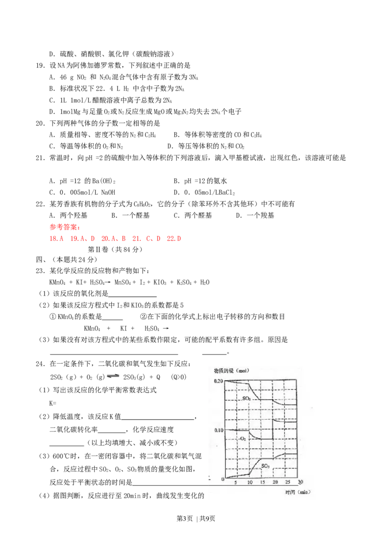 2004年上海高考化学真题及答案_化学高考真题试卷_旧1990-2007&middot;高考化学真题_1990-2007&middot;高考化学真题&middot;word_上海