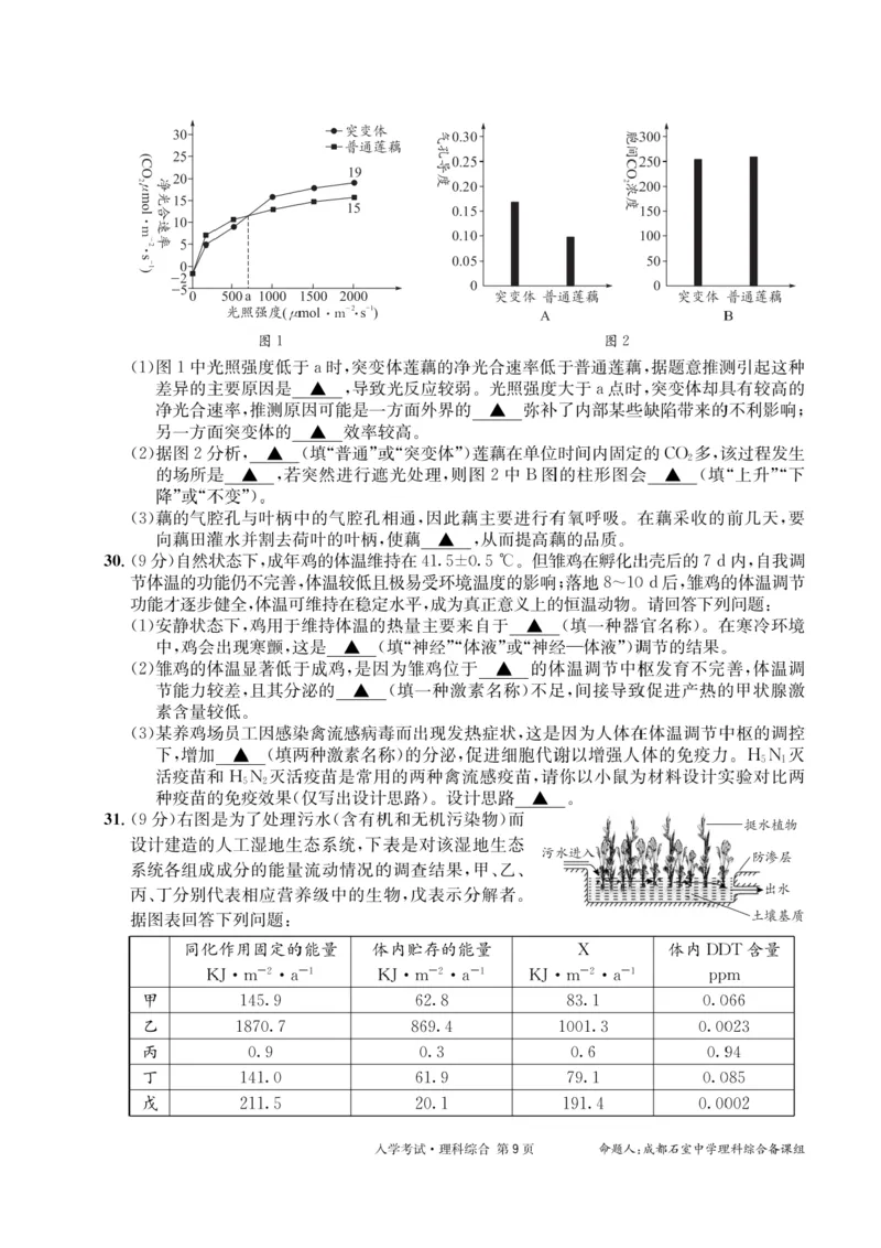 理科综合4_2024年2月_01每日更新_24号_2024届四川省成都市石室中学高三下学期开学考试_四川省成都市石室中学2023-2024学年高三下学期开学考试理科综合试卷
