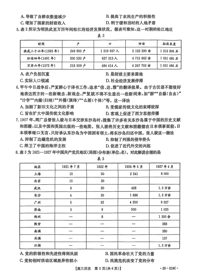 云南省楚雄州中小学2025届高三上学期期末教育学业质量监测（25-219C）历史_2024-2025高三（6-6月题库）_2025年02月试卷