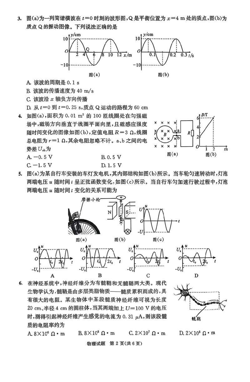 四川省成都市2023-2024学年高二下学期摸底测试物理试题+答案_2024-2025高三（6-6月题库）_2024年07月试卷_2407102025届四川成都高三零诊（成都市2022级高中毕业班摸底测试）