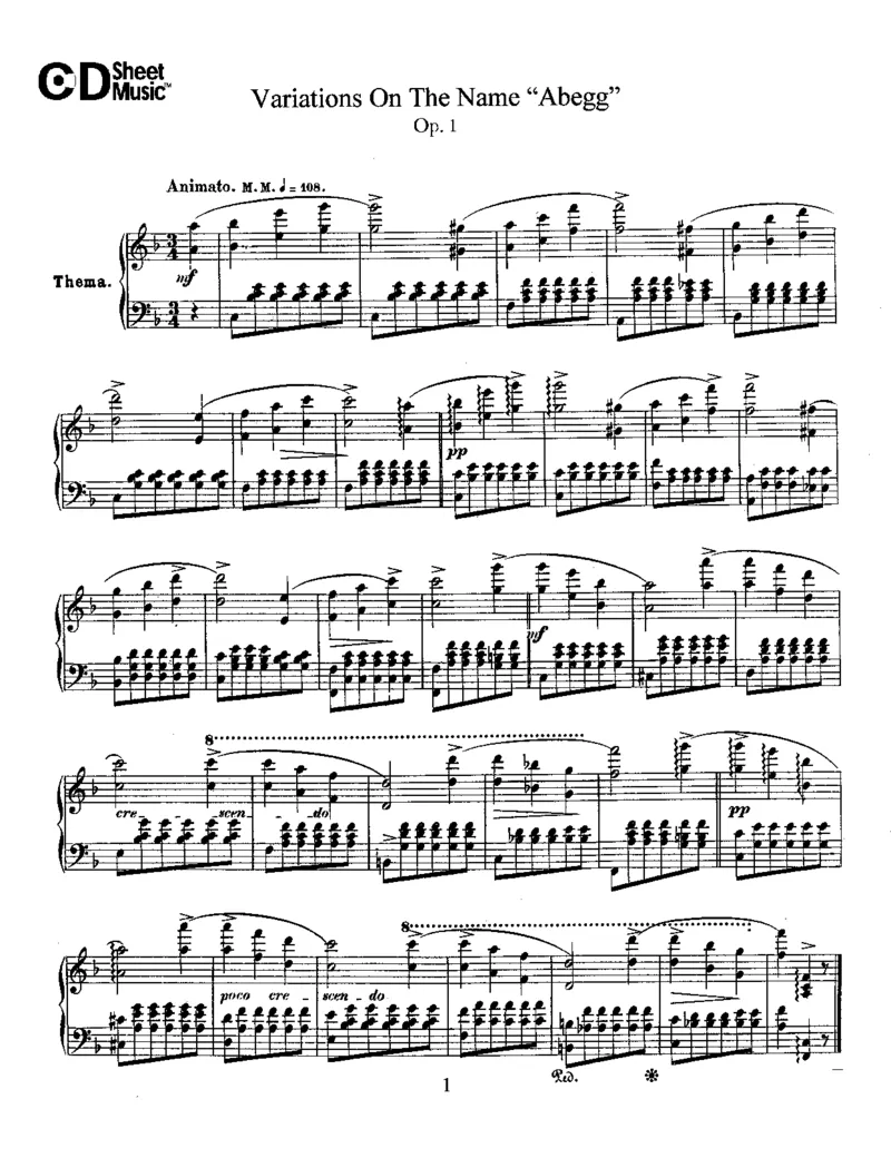Schumann-VariationsontheNameAbegg,Op.1_一万首著名钢琴曲谱哈农贝多芬合集视频教学电子版高清无水印可打印_1古典钢琴知名音乐家谱_舒曼钢琴谱全集_WORKS
