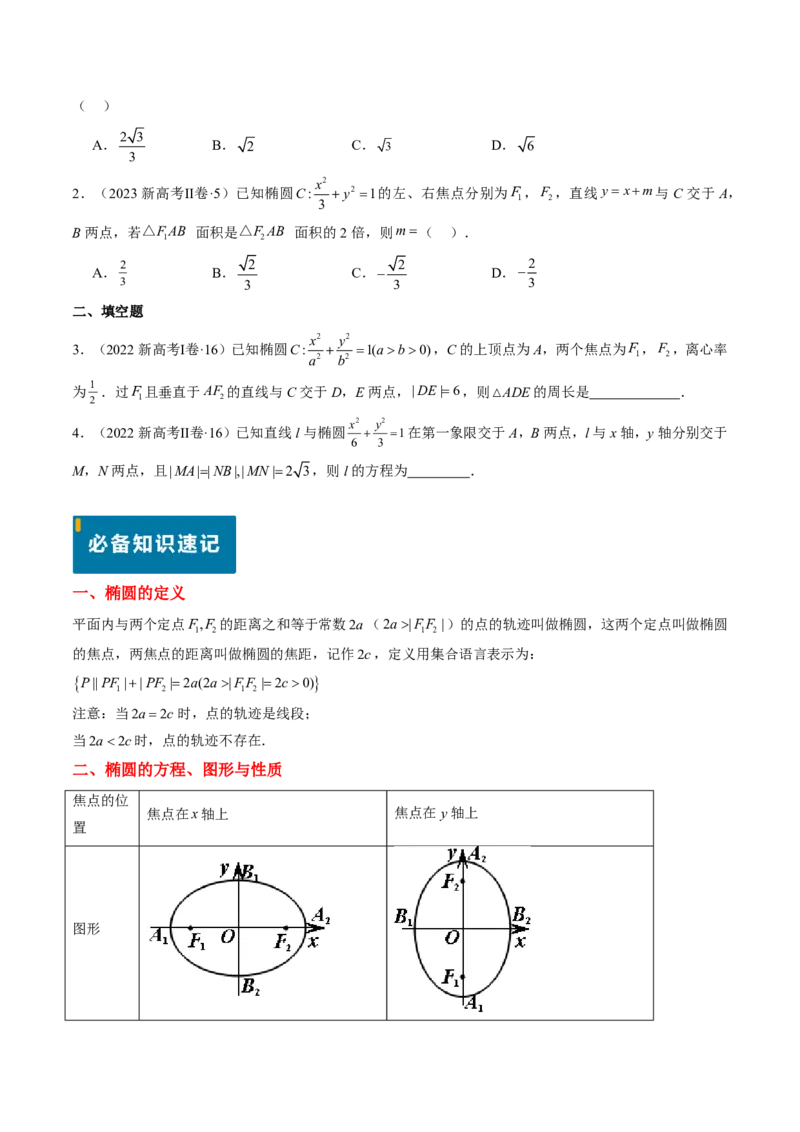 专题15椭圆（4大考向真题解读）-原卷版_2024-2025高三（6-6月题库）_2024年08月试卷_08202025版《真题题源解密-专题分类》数学