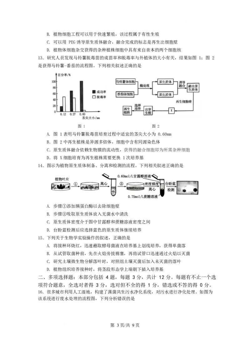 江苏省南京市六校联合体2024-2025学年高二下学期3月调研测试生物Word版含答案_2024-2025高二（7-7月题库）_2025年04月试卷(1)_0405江苏省南京市六校联合体2024-2025学年高二下学期3月调研测试