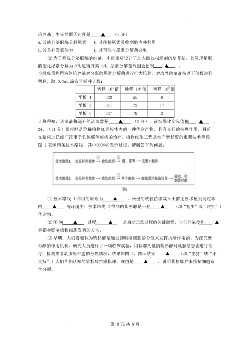 江苏省南京市六校联合体2024-2025学年高二下学期3月调研测试生物Word版含答案_2024-2025高二（7-7月题库）_2025年04月试卷(1)_0405江苏省南京市六校联合体2024-2025学年高二下学期3月调研测试