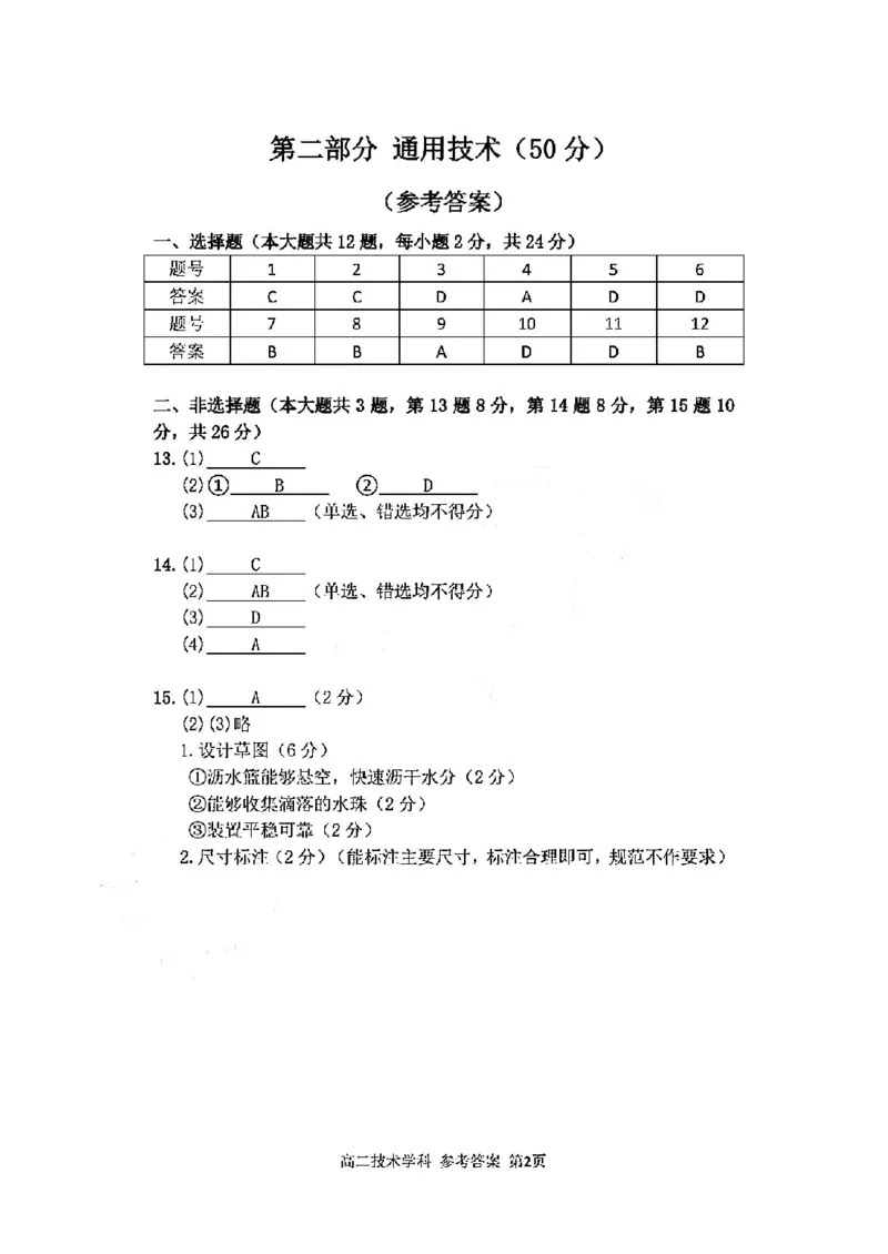 技术答案-2411台州十校高二期中_2024-2025高二（7-7月题库）_2024年11月试卷_1108浙江省台州十校联盟2024学年高二第二学期期中联考