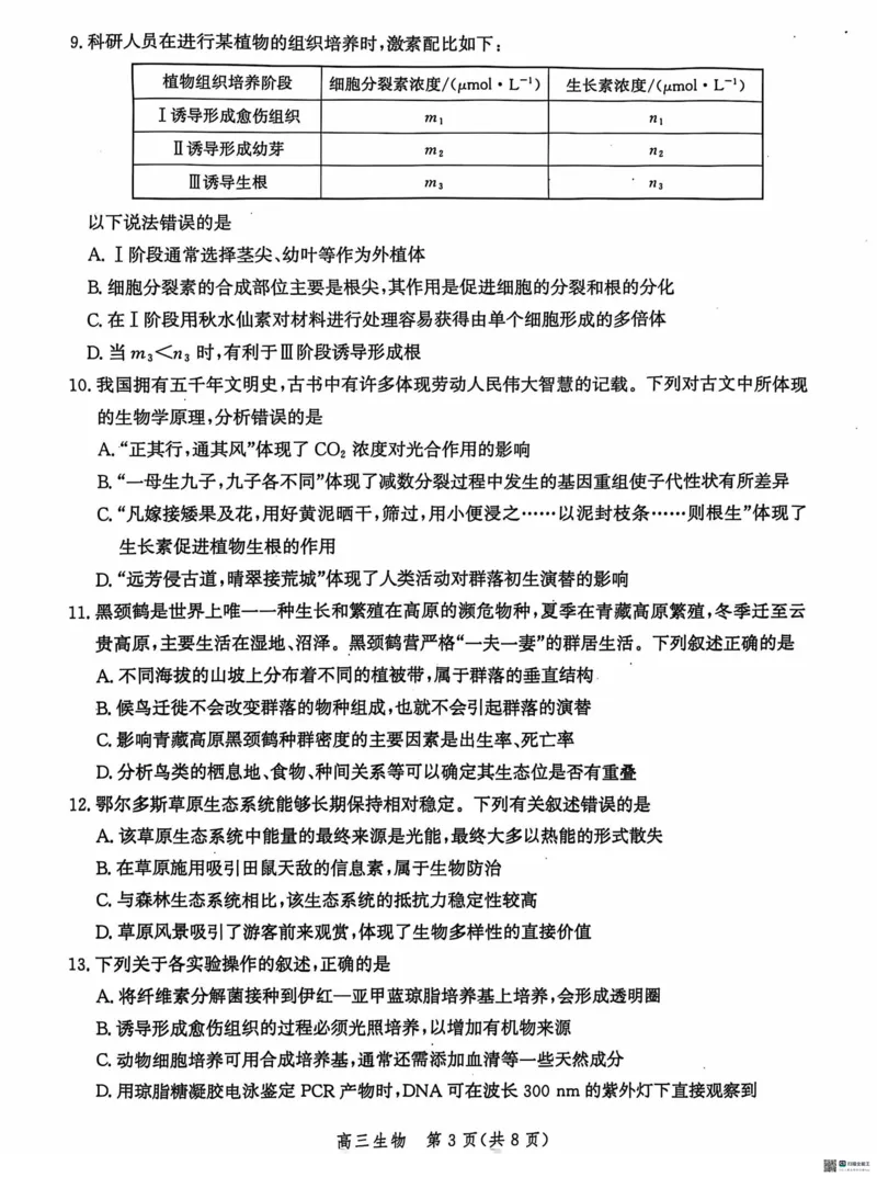 河北省沧州市2024-2025学年高三上学期10月复习质量监测生物试题_2024-2025高三（6-6月题库）_2024年10月试卷_1018河北省沧州市2024-2025学年高三上学期10月复习质量监测试题