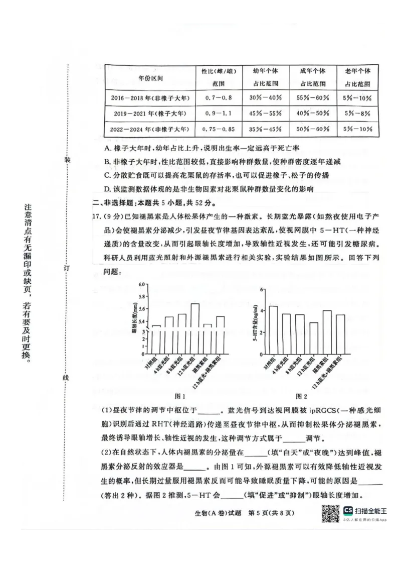 河南省商丘市青桐鸣2025-2026学年高二上学期青桐鸣联考生物试卷（A卷）含答案_2024-2025高二（7-7月题库）_2026年1月高二_260108河南省青桐鸣2025-2026学年高二上学期1月月考