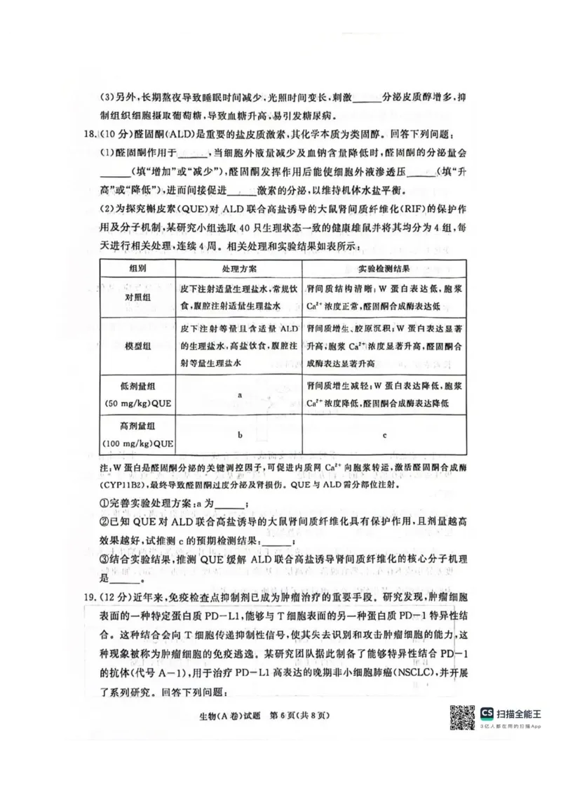 河南省商丘市青桐鸣2025-2026学年高二上学期青桐鸣联考生物试卷（A卷）含答案_2024-2025高二（7-7月题库）_2026年1月高二_260108河南省青桐鸣2025-2026学年高二上学期1月月考