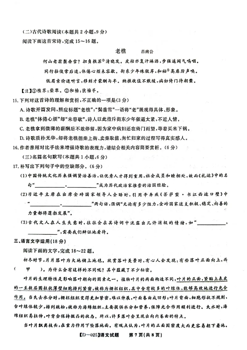 安徽省皖江名校2024-2025学年高三上学期12月月考试题语文PDF版含答案_2024-2025高三（6-6月题库）_2024年12月试卷_1227安徽省皖江名校2024-2025学年高三上学期12月月考D-025