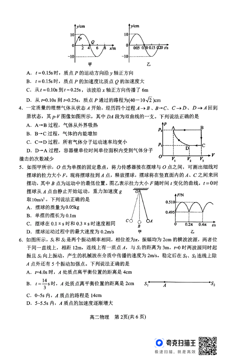 物理_2024-2025高二（7-7月题库）_2024年07月试卷_0712河南省南阳市2023-2024学年高二下学期期末质量评估_河南省南阳市2023-2024学年高二下学期期末质量评估物理