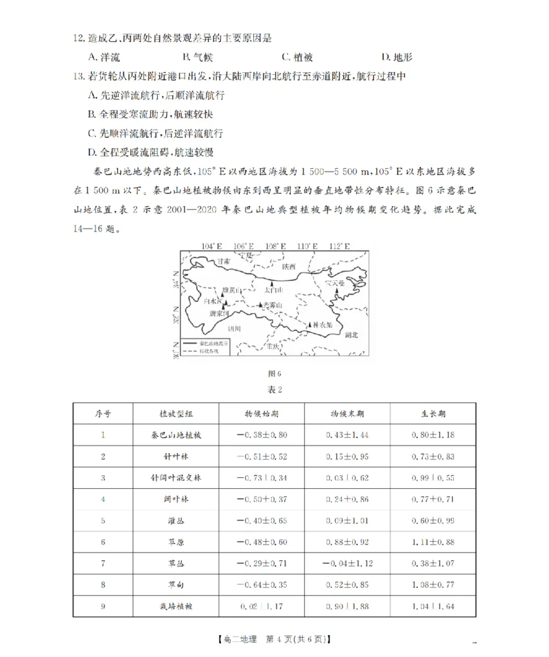 地理_扫描版_2024-2025高二（7-7月题库）_2026年1月高二_260129金太阳&middot;甘肃省天水市2025-2026学年高二上学期1月月考阶段性检测（全）