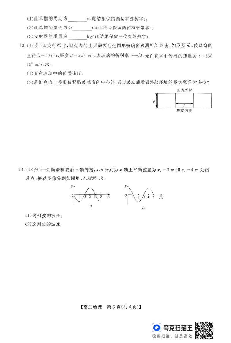 扫描件_高二物理_2024-2025高二（7-7月题库）_2025年04月试卷(1)_0416河南省部分学校2024-2025学年高二下学期4月质量检测