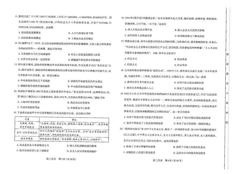 历史高三期中考试级真题-试卷(1)_2023年11月_0211月合集_2024届山西省太原市高三上学期期中学业诊断_山西省太原市2024届高三上学期期中学业诊断历史