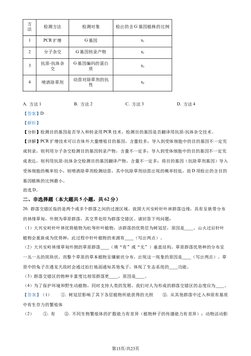 精品解析：2024届浙江省金华市二模生物试题（解析版）_2024年4月_01按日期_16号_2024届浙江省金华十校高三下学期4月模拟考试