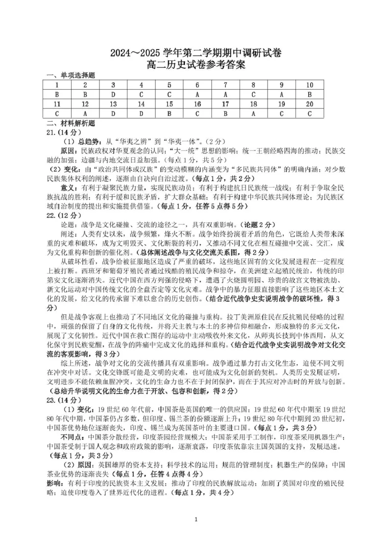 江苏省宿迁市泗阳县2024-2025学年高二下学期期中考试历史PDF版含答案_2024-2025高二（7-7月题库）_2025年6月试卷_0606江苏省宿迁市泗阳县2024-2025学年高二下学期期中考试