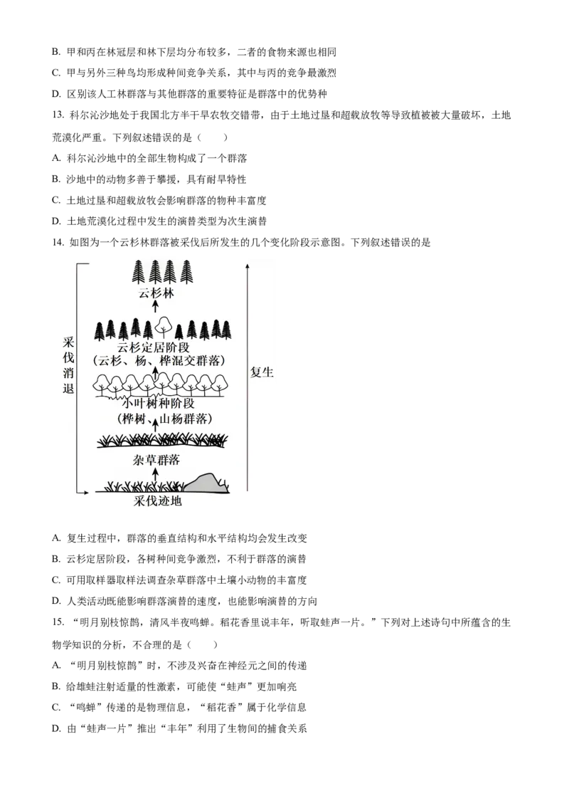 山西省晋城市2024-2025学年高二上学期1月期末生物试题Word版无答案_2024-2025高二（7-7月题库）_2025年03月试卷_0315山西省晋城市2024-2025学年高二上学期1月期末考试