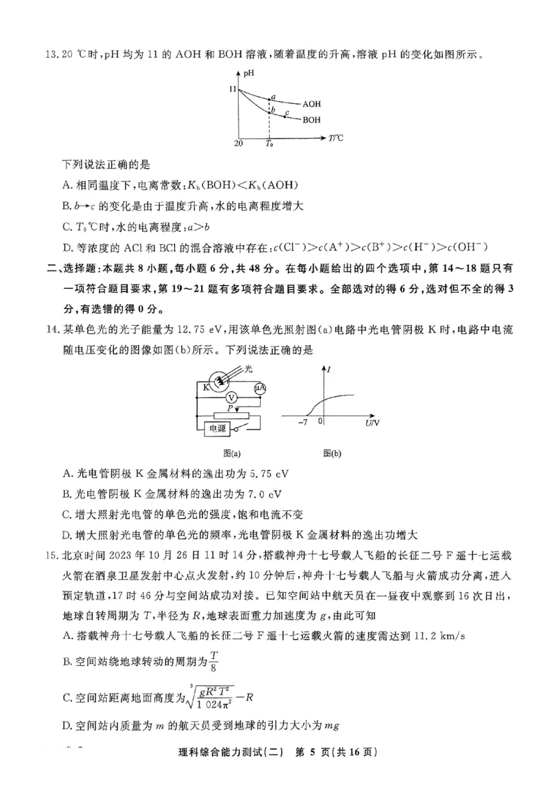 衡水名师卷&middot;2023-2024高考模拟压轴卷（二）理综PDF版含解析(1)_2024年5月_025月合集_2024届衡水名师卷&middot;2023-2024高考模拟压轴卷（二）