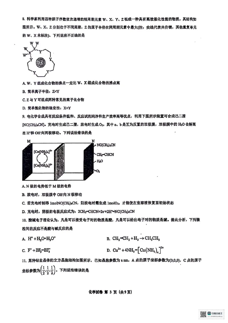 广西南宁市第二中学2024-2025学年高三上学期11月月考化学_2024-2025高三（6-6月题库）_2024年12月试卷_1207广西南宁市第二中学2024-2025学年高三上学期11月月考