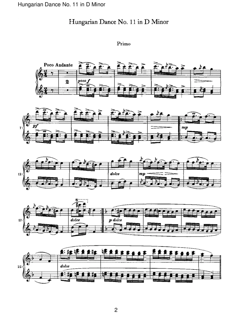 HungarianDanceNo.11inDMinor_一万首著名钢琴曲谱哈农贝多芬合集视频教学电子版高清无水印可打印_1古典钢琴知名音乐家谱_勃拉姆斯钢琴谱全集_VI.PianoWorksforFourHands