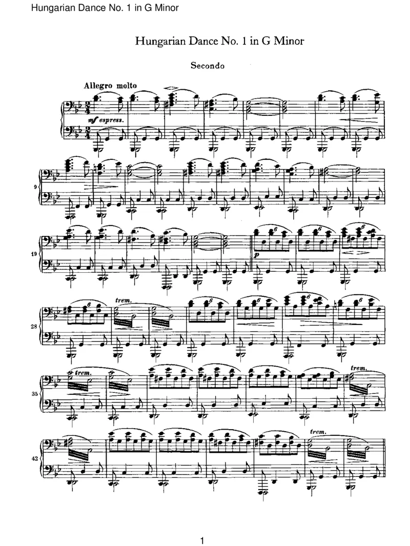 HungarianDanceNo.1inGMinor_一万首著名钢琴曲谱哈农贝多芬合集视频教学电子版高清无水印可打印_1古典钢琴知名音乐家谱_勃拉姆斯钢琴谱全集_VI.PianoWorksforFourHands