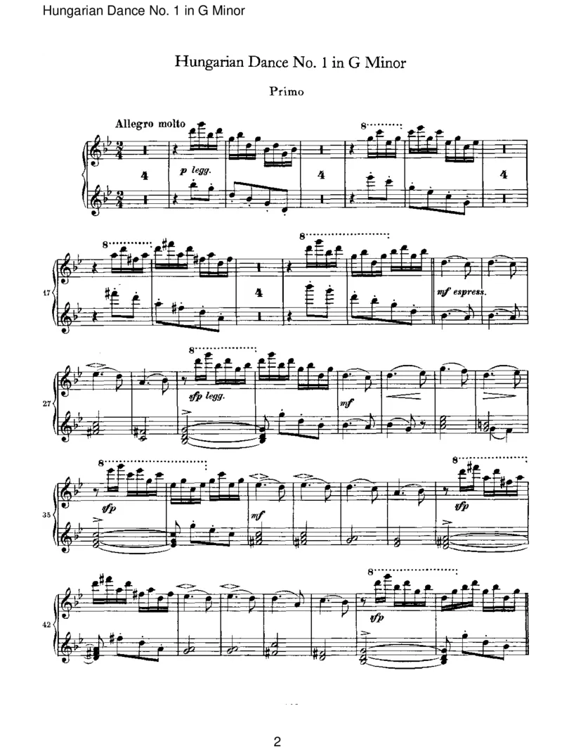 HungarianDanceNo.1inGMinor_一万首著名钢琴曲谱哈农贝多芬合集视频教学电子版高清无水印可打印_1古典钢琴知名音乐家谱_勃拉姆斯钢琴谱全集_VI.PianoWorksforFourHands