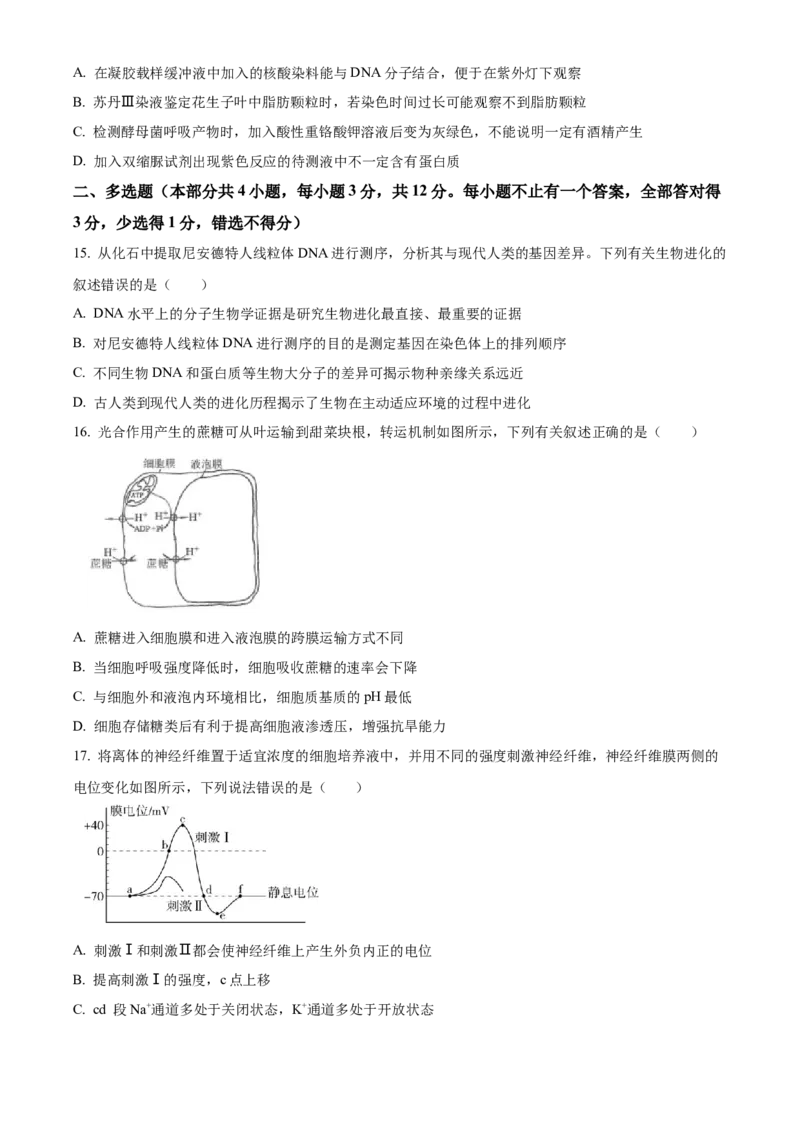 精品解析：江苏省南京市六校联合体2023-2024学年高三10月联合调研生物试题（原卷版）(1)_2023年11月_0211月合集_2024届江苏省南京市六校联合体高三上学期10月联合调研