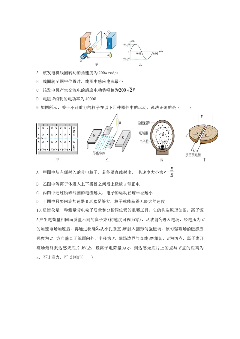 广东省湛江市第二十一中学2024-2025学年高二下学期4月月考物理试题_2024-2025高二（7-7月题库）_2025年04月试卷(1)_0410广东省湛江市第二十一中学2024-2025学年高二下学期4月月考