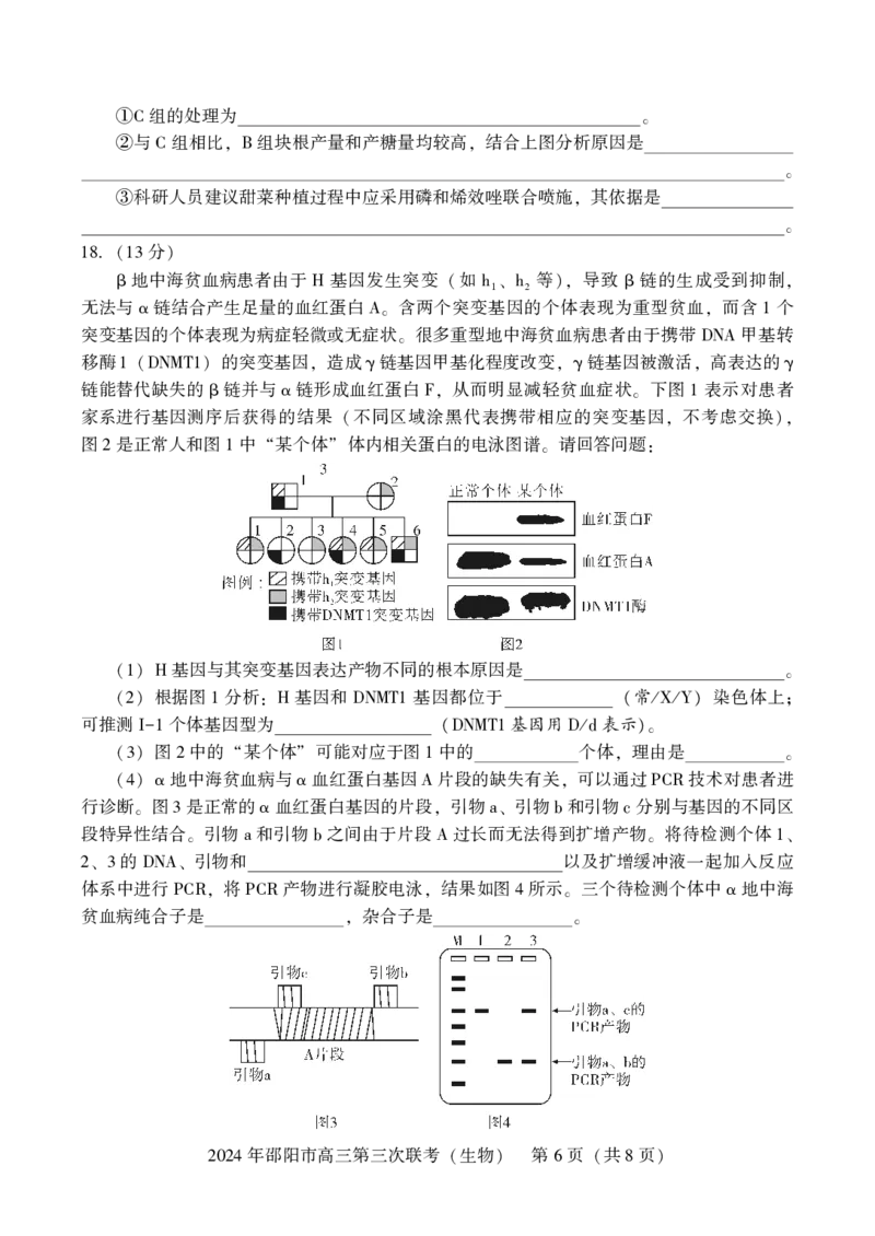 生物试卷_2024年5月_01按日期_28号_2024届湖南省邵阳市高三年级第三次联考_湖南省2024届邵阳市高三年级第三次联考生物