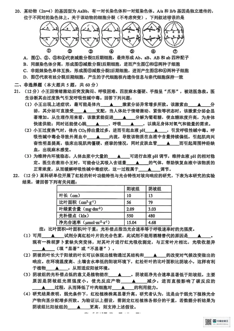 浙江省91联盟2025-2026学年高二上学期11月期中生物试题_251203浙江省9+1联盟2025-2026学年高二上学期期中考试（全）