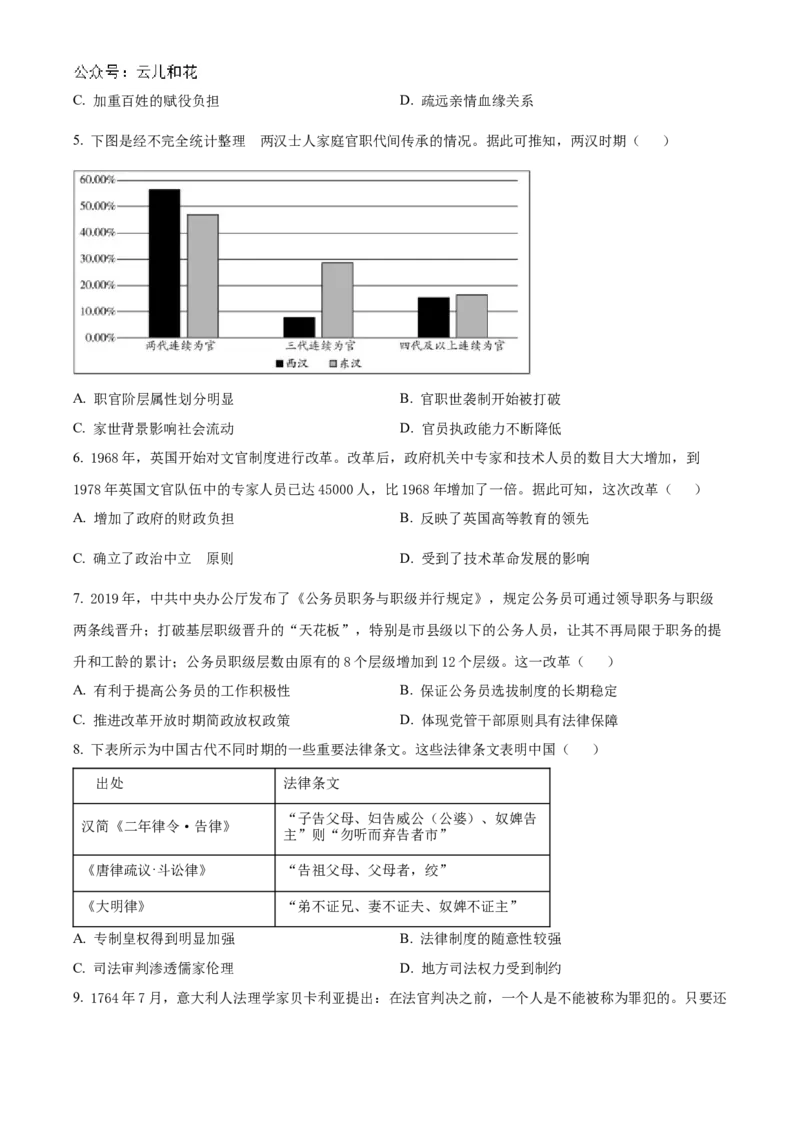 四川省泸州市泸县普通高中共同体2024-2025学年高二上学期期中统一联合考试历史试题Word版无答案_2024-2025高二（7-7月题库）_2024年12月试卷