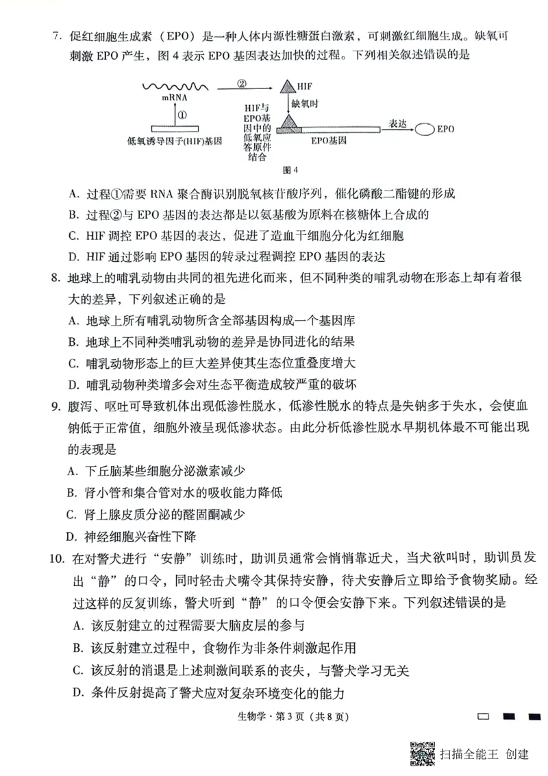贵阳第一中学2024届高考适应性月考（八）生物学_2024年5月_01按日期_28号_2024届贵州省贵阳一中高三下学期高考适应性月考卷（八）